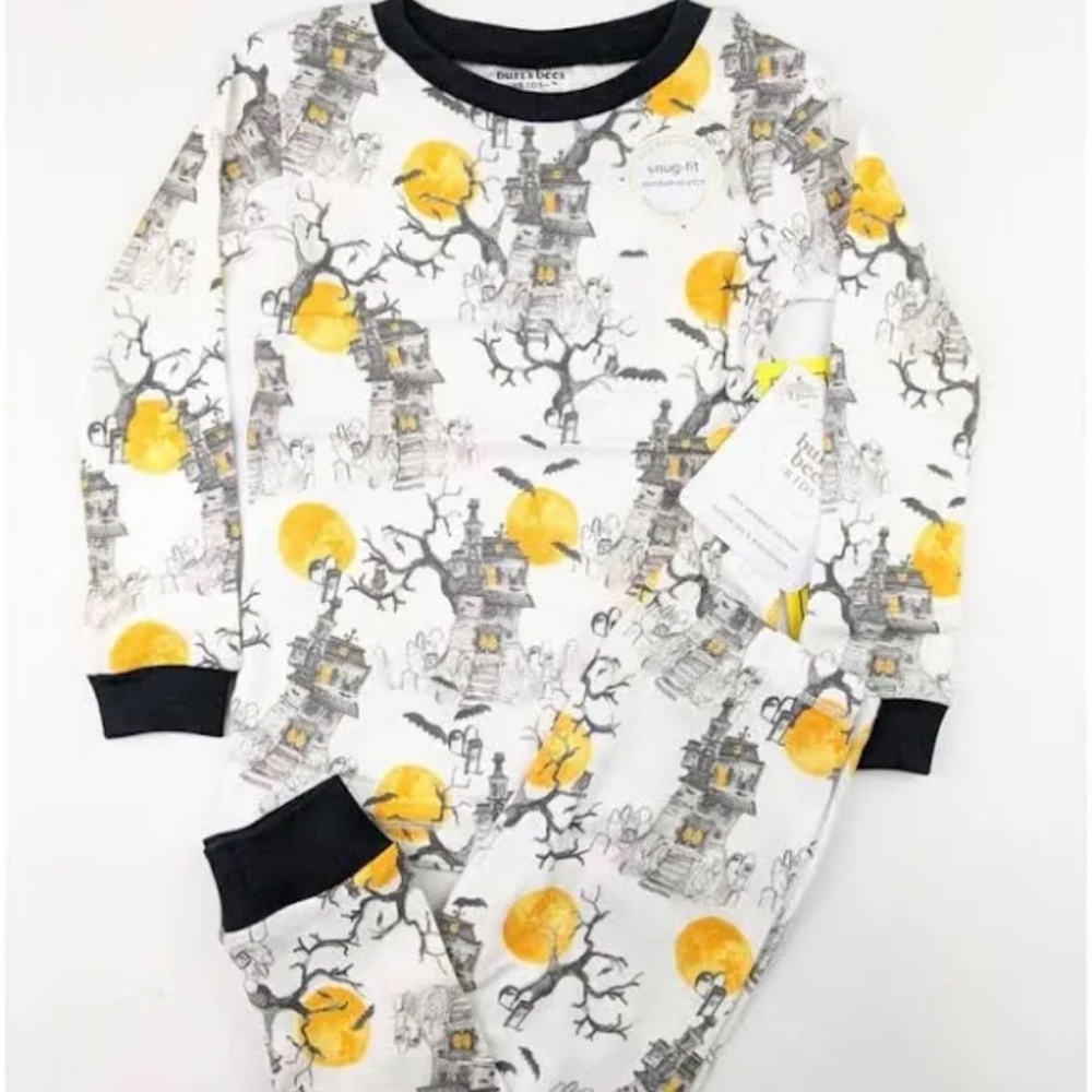 Burt's Bees Kids Halloween Pajama Set 2T - Haunted House, Yellow and Gray